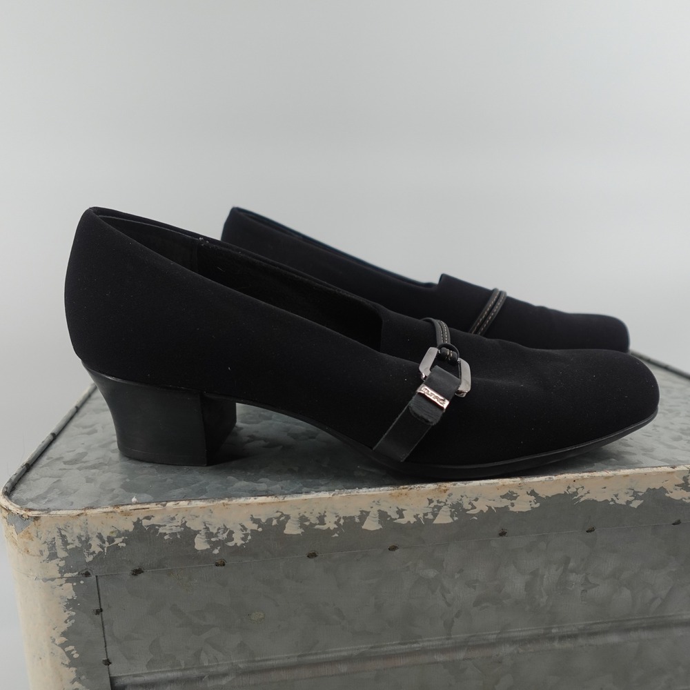Munro American Womens 7.5 Cindi Black Fabric Low Block Heel Buckle Pumps 7857 - Picture 6 of 8